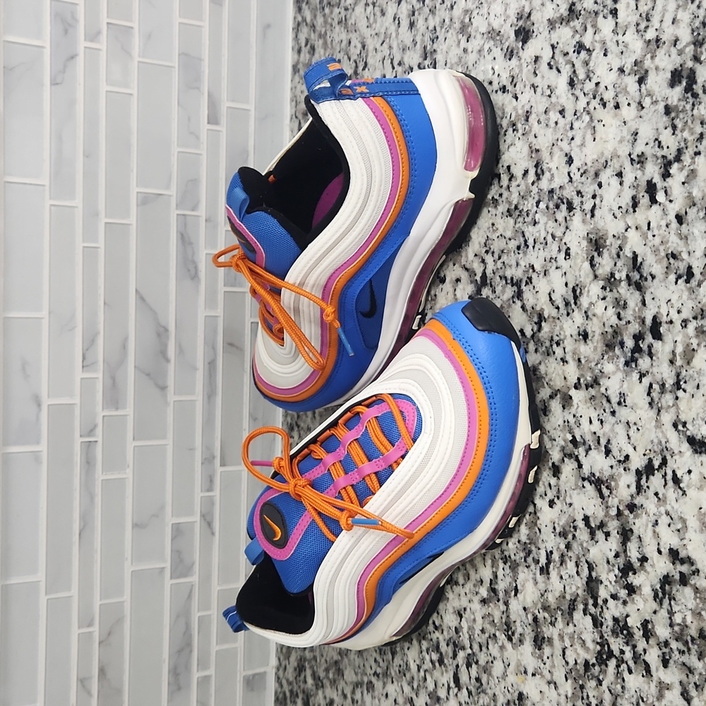 White & Blue Nike Air 97 Active Fuchsia Running Shoes sz 9.5 sneakers CW6992-100